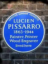 Plaque bleue de Lucien Pissarro à Chiswick, Hounslow, à Londres.