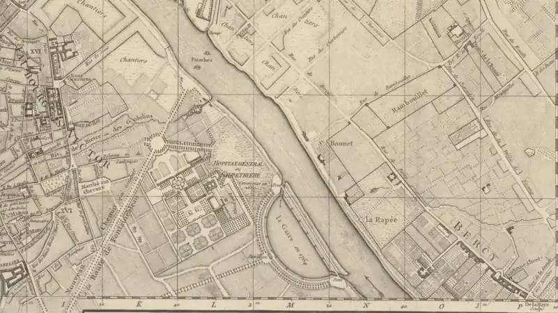 Situation de la Garre ou Gare d'eau d'Ivry en 1704