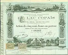 Action de la Comp. francaise pour le dessèchement et l'exploitation du Lac Copaïs en date du  25 février 1881