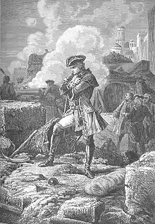 Lally-Tollendal, ultime défenseur de Pondichéry, pendant le siège de 1760-61, vu par un illustrateur du XIXe siècle.