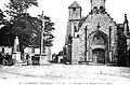 Landaul ː l'église paroissiale, le calvaire et le monument aux morts vers 1925 (carte postale).