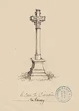 Dessin du calvaire du cimetière en 1878. (dessin d'Amédée Piette .