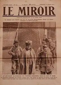 Une du no 59, 10 janvier 1915 : Lieutenant von Frostner, fait prisonnier par l'armée française, de passage en gare de Reims.