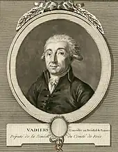 Portait de face de Vadier, inclu dans un cadre gravé.