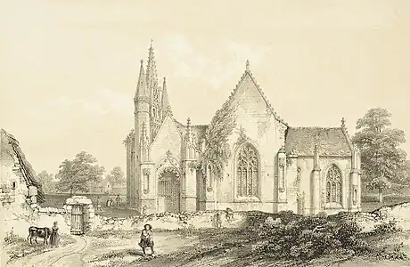 La façade sud et ses proches abords vers 1845.