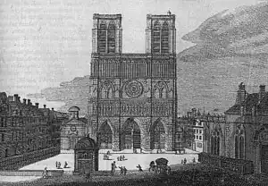 Saint-Jean-le-Rond au XVIIIe siècle avant sa destruction, à gauche de la cathédrale.