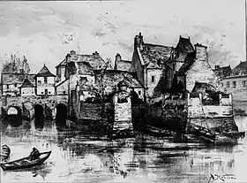 Lithographie d'Albert Robida publiée en 1894A. Robida, La Vieille France. Bretagne, p. 184, A la librairie illustrée impr., Paris, 1894..