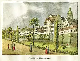 Promenadenring au niveau de Saint-Thomas, en 1800. Le bâtiment principal est l'école Saint-Thomas.