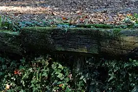 Gros-plan sur une poutre de l'ancien podium.
