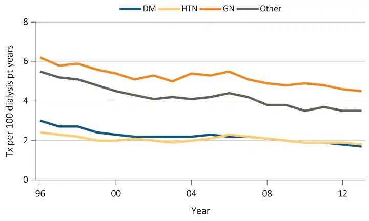 DM : Diabète. HTN : Hypertension Artérielle. GN : Glomérulonéphrite. Other : Autre