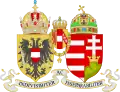 Petites armoiries de l'Autriche-HongrieL'Autriche est représentée sous la couronne impériale, la Hongrie sous la couronne de saint Étienne et, au milieu, les Habsbourg-Lorraine sous la couronne habsbourgeoise.