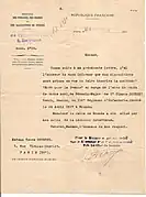 Lettre à Mme Veuve Bourret concernant la mention "Mort pour la France".