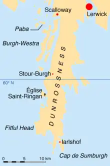 Carte du sud de l'île de Mainland.