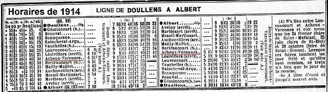 Horaire de la ligne en mai 1914.