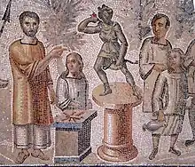 Détail de la scène du sacrifice avec Diane chasseresse sur son piédestal.