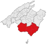 Localisation de la comarque du Migjorn dans l'île de Majorque.