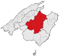 Localisation de la comarque de la Pla de Mallorca dans l'île de Majorque.