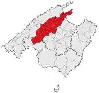 Localisation de la comarque du Raiguerdans l'île de Majorque.