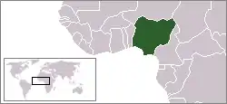 Carte de l'Afrique de l'Ouest, montrant le Nigeria en vert foncé