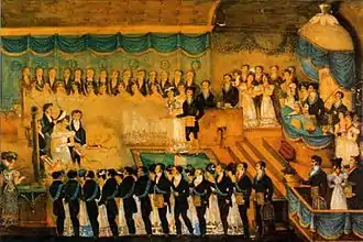 Gravure en couleur d'une initiation féminine.