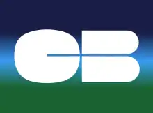 Logo du GIE Cartes Bancaires de 1984 à 2015. Représente un rectangle dégradé du bleu foncé au vert, avec les lettres C et B au centre, stylisées et dessinées par l'artiste Jean-Marie Chourgnoz.