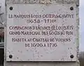 Plaque commémorative pour le maréchal des logis du roi Louis Oger de Cavoye.