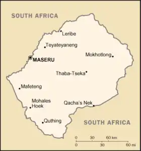 Carte du Lesotho enclavé dans l'Afrique du Sud