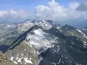 Vue du Luckenkogel au centre, depuis le Muntanitz ; à droite l'Äusserer Knappentröger.
