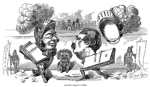 Caricatures de Millaud, Trimm et Villemessant (La Lune, 6 mai 1866).