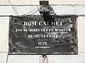 Plaque de la maison natale de Dom Calmet.