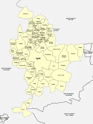 Métropole de Lyon et communes qui la composent.