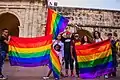 Drapeaux arc-en-ciel à Carthagène des Indes en Colombie en 2019.