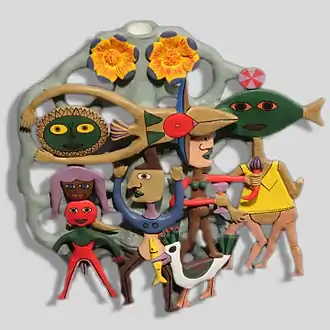 Arbre de vie inspiré de l'art contemporain. Village de Metepec. État de Mexico. H. 52 cm. Terre cuite, pigments