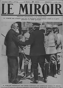 Une du no 85, 11 juillet 1915 : Raymond Poincaré de dos, Augustin Dubail et Pierre Auguste Roques.