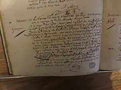 Acte de naissance du 26 février 1802 de Victor Hugo du registre d’État civil de Besançon.
