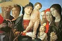 Andrea Mantegna, Vierge à l'Enfant avec les saints, v. 1500.