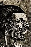 Gravure représentant un māori avec un moko facial.