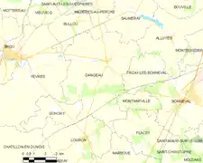 Carte de la commune de Dangeau (2012).