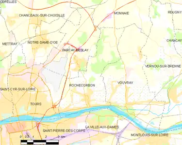 Carte représentant les limites territoriales de plusieurs communes.