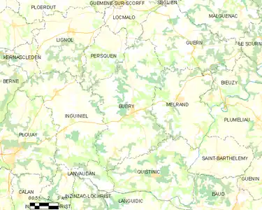 Carte représentant les limites territoriales de plusieurs communes.