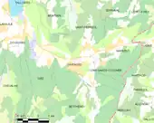 Carte montrant Faverges et les communes voisines.
