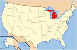 Carte montrant l'État du Michigan