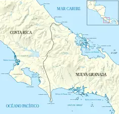 Frontière selon le traité Calvo-Herrán (es) en 1856.