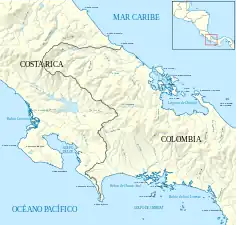 Frontière selon la décision Loubet (es) en 1900.