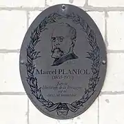 Plaque maison natale de Marcel Planiol