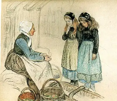 Marchande de Fruits et deux Fillettes (48x54 cm)