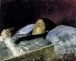 Mlle Del Castillo sur son lit de mort, par Mariano Fortuny y Marsal, 1871, musée national d'Art de Catalogne