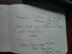 Dédicace sur le cahier de Mabel Capper (1909).