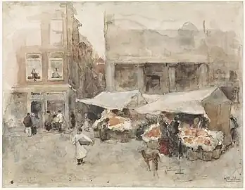 Floris Arntzenius (en), Marché avec étals de fleurs (n. d., Rijksmuseum Amsterdam).