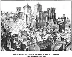 Dessin du palais des papes par le père jésuite Martellange en 1617.
